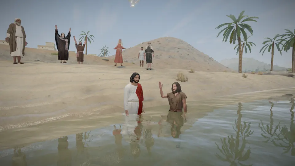 John baptizing Jesus in the Jordan River