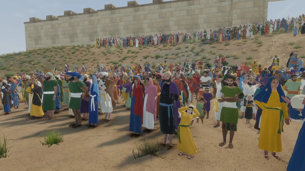 A great crowd gathered on the slope beneath the city wall